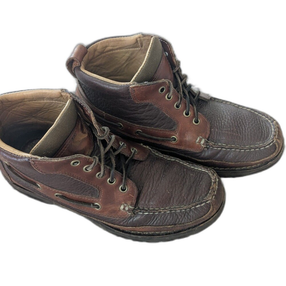 L.L.Bean Mens 9 D Brown Leather Moc Toe Ankle Boots Handsewn Lace Up 204479